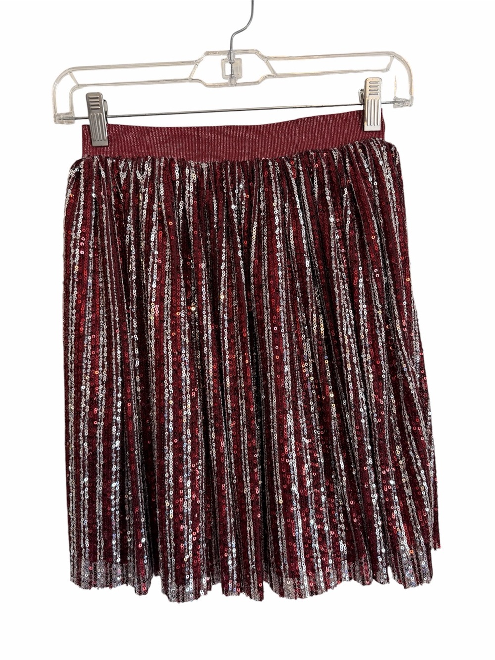 Lola + The Boys Burgundy Sequin Pleated Skirt